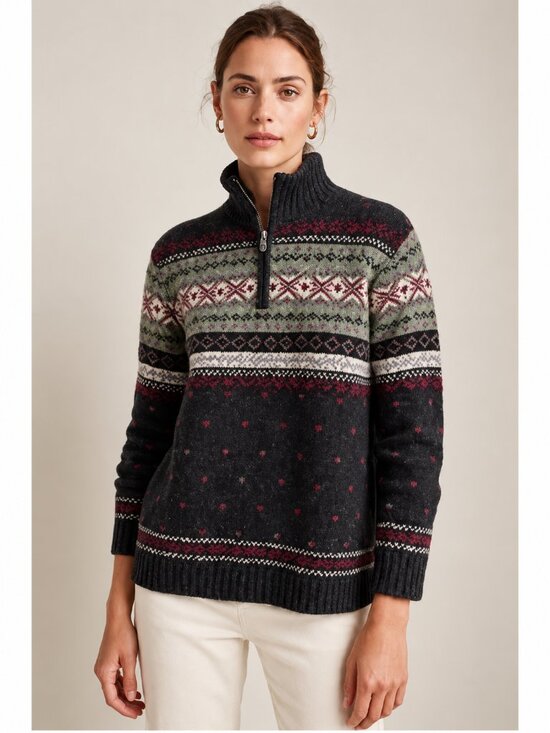 Lauren Ralph Lauren Sweaters - Vintage Lauren Ralph Lauren Petite Hand Knit Fair Isle Quarter Zip Sweater SP